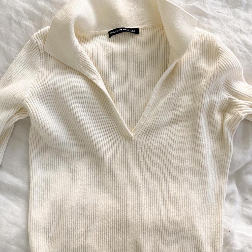 Brandy Melville White Long Sleeve Collared Top OS